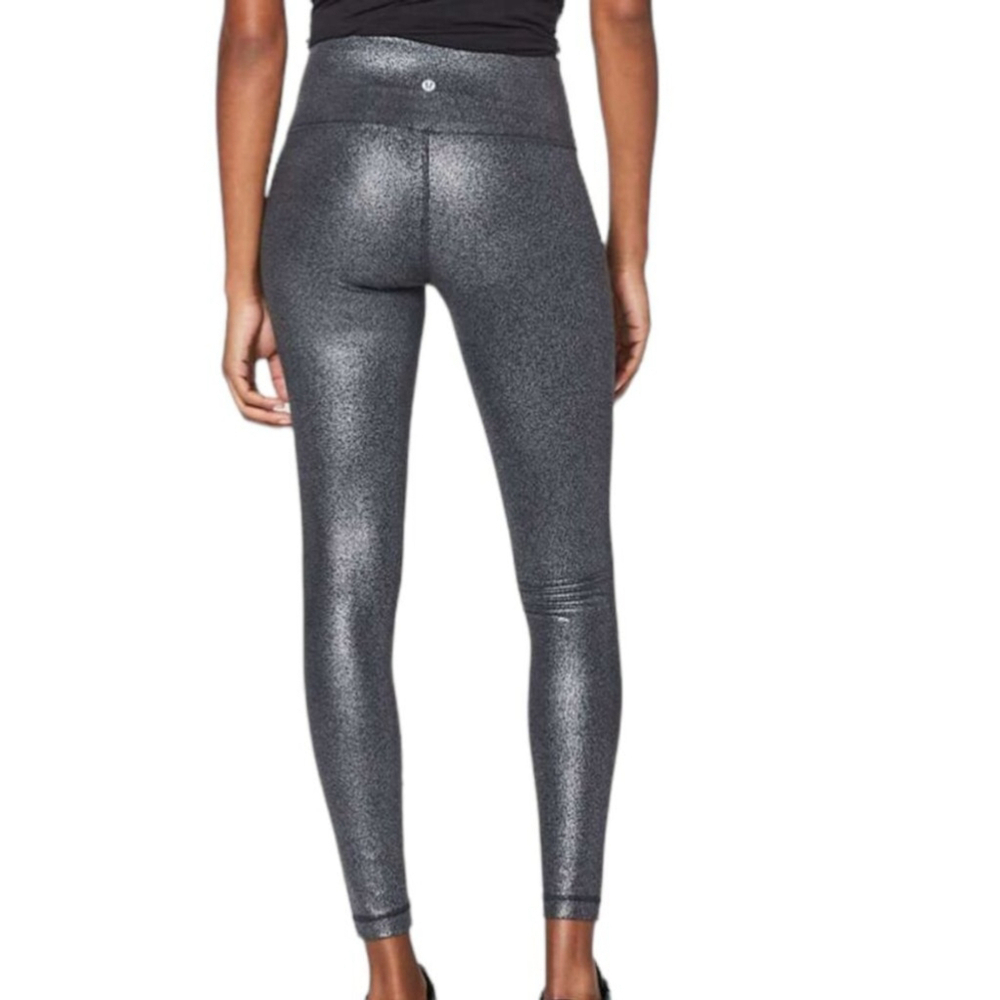 Lululemon Wunder Under Hi-Rise Tight 28" Yoga Activewear Leggings Black Silver 8